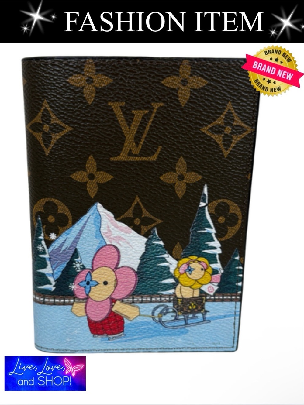 PASSPORT: Brown & Blue Winter Scene w/Monogram, NIB